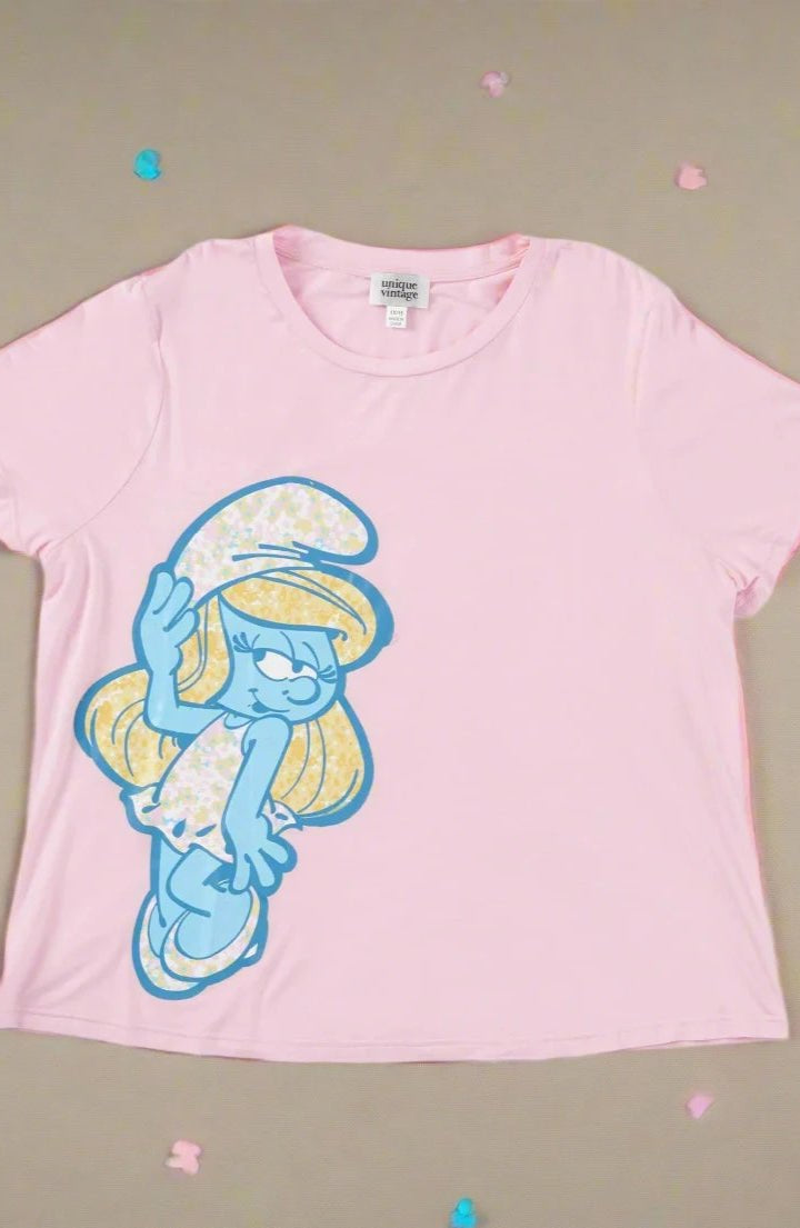 The Smurfs x Unique Vintage Pink Smurfs Fitted Tee - Spoiled Brat