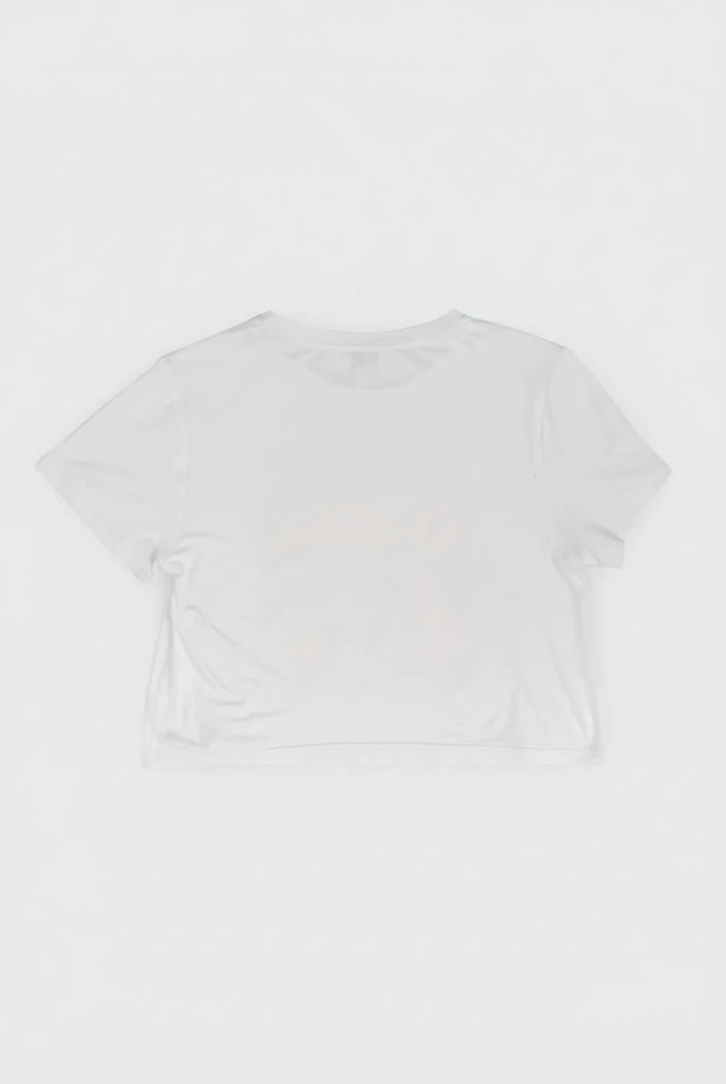 Shop Unique Vintage The Smurfs x Unique Vintage White Cropped Graphic Tee Top for women – premium loungewear and festival fashion at Spoiled Brat