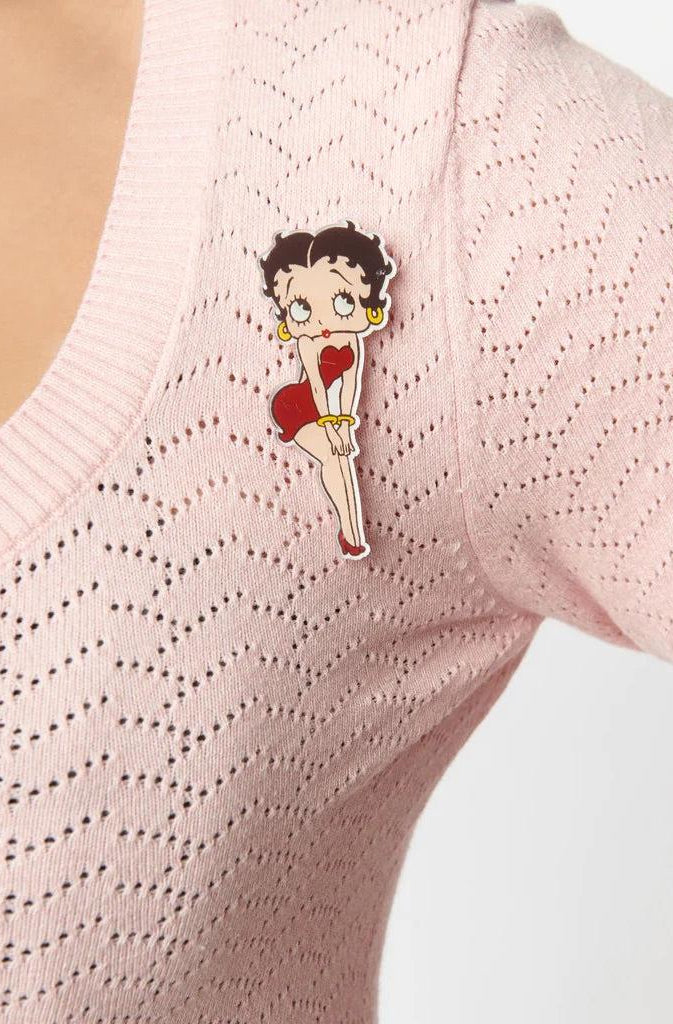 Unique Vintage Betty Boop x Unique Vintage Light Pink Sweetheart Cardigan Cardigan by Unique Vintage as seen on celebrities