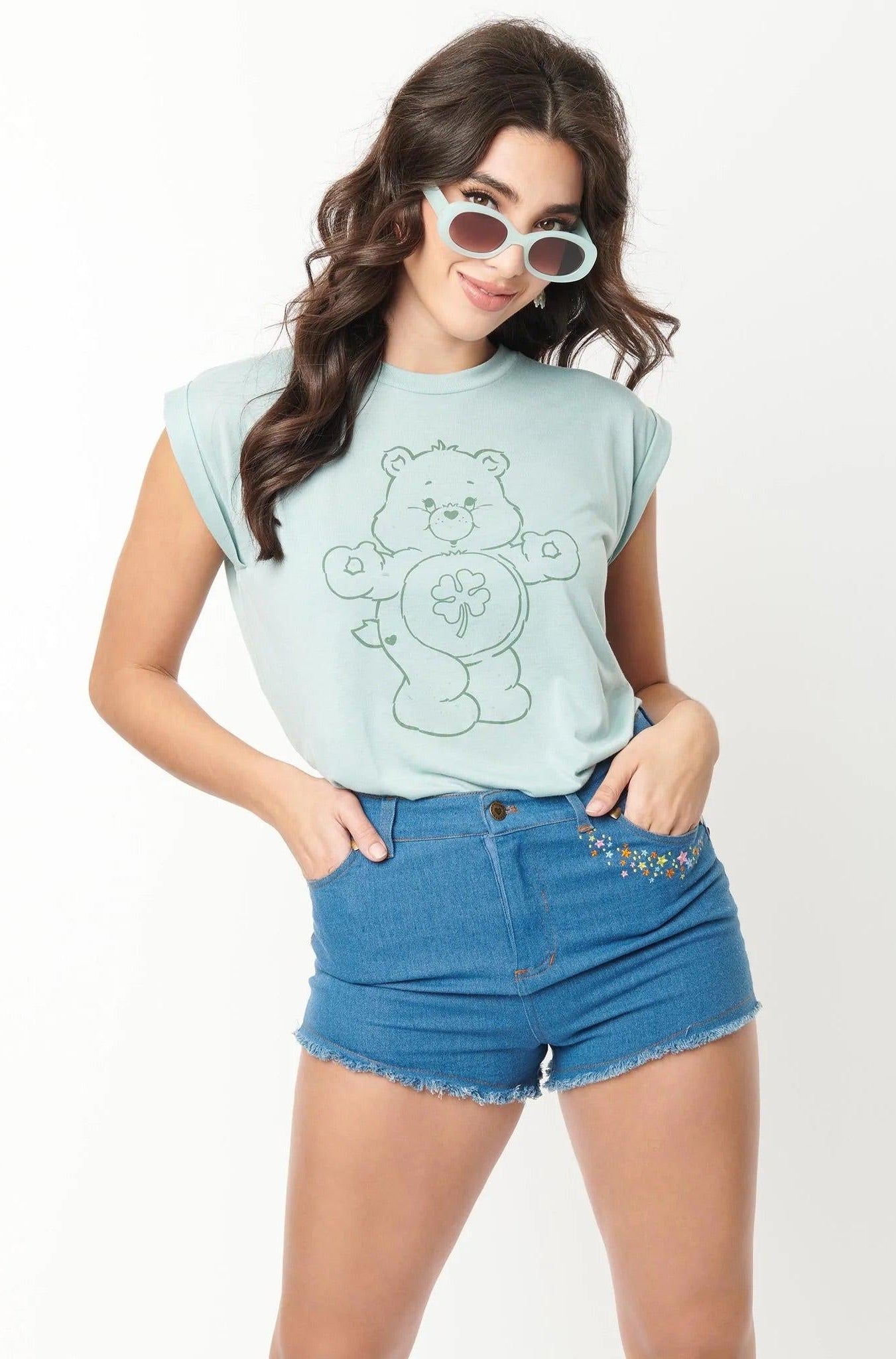Care Bears x Unique Vintage Funshine Denim Shorts Shorts by Unique Vintage as seen on celebrities