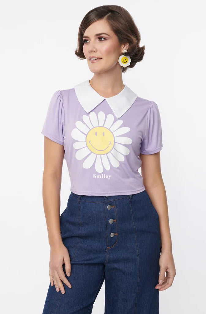 Unique Vintage x Smiley® Purple Flower Tee Top Top by Unique Vintage as seen on celebrities
