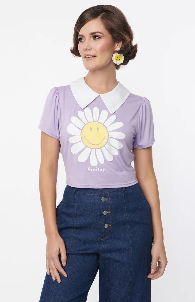 Unique Vintage x Smiley® Purple Flower Tee Top Top by Unique Vintage as seen on celebrities