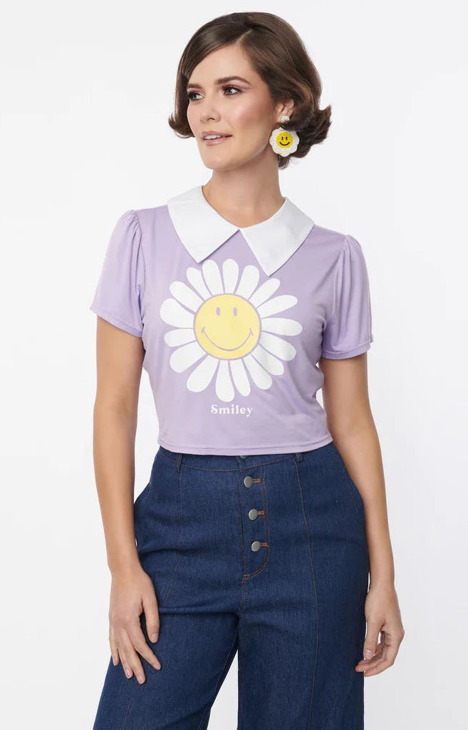 Unique Vintage x Smiley® Purple Flower Tee Top Top by Unique Vintage as seen on celebrities