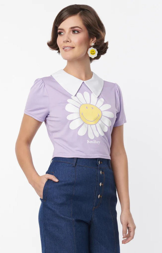 Unique Vintage x Smiley® Purple Flower Tee Top Top by Unique Vintage as seen on celebrities