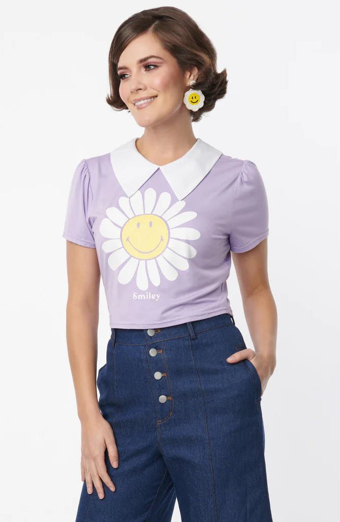 Unique Vintage x Smiley® Purple Flower Tee Top Top by Unique Vintage as seen on celebrities