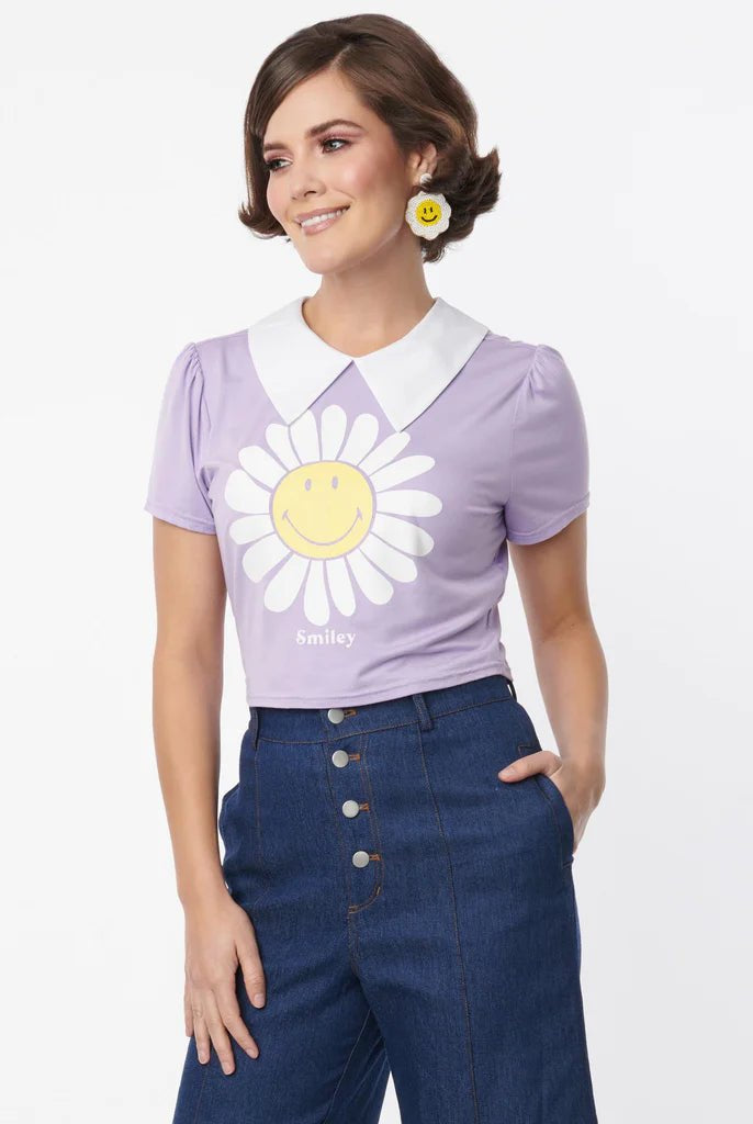 Unique Vintage x Smiley® Purple Flower Tee Top Top by Unique Vintage as seen on celebrities