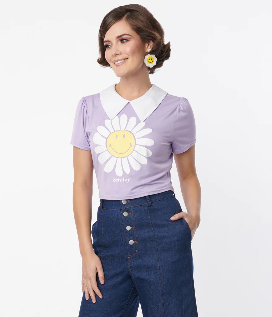 Unique Vintage x Smiley® Purple Flower Tee Top Top by Unique Vintage as seen on celebrities