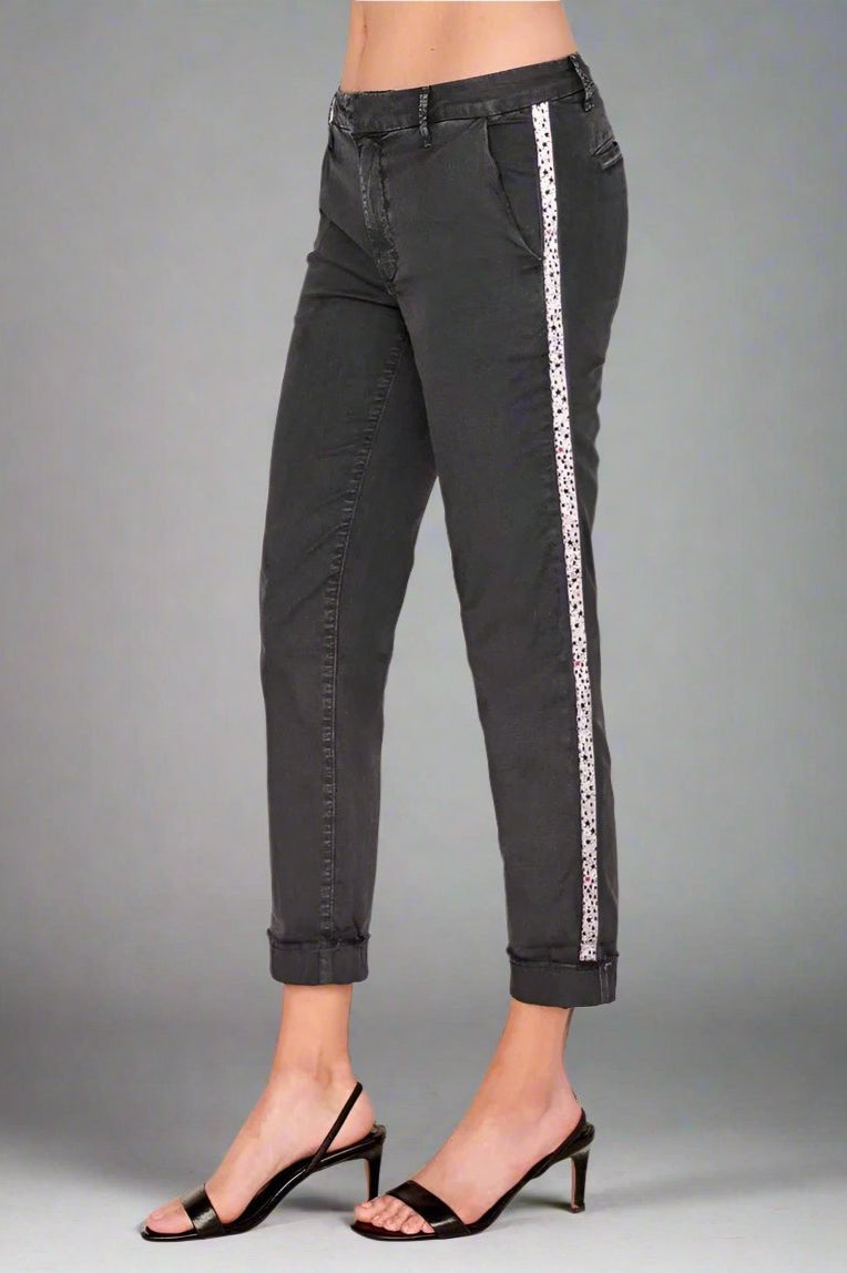 Shop Sundry Sundry Star Glitter Stripe Roll Up Chino Trousers Trousers for women – premium loungewear and festival fashion at Spoiled Brat