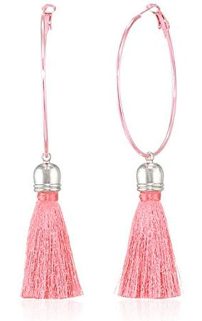 Shop Suzywan DELUXE Suzywan DELUXE Fuchsia Tassel Hoop Earrings Earrings for women – premium loungewear and festival fashion at Spoiled Brat