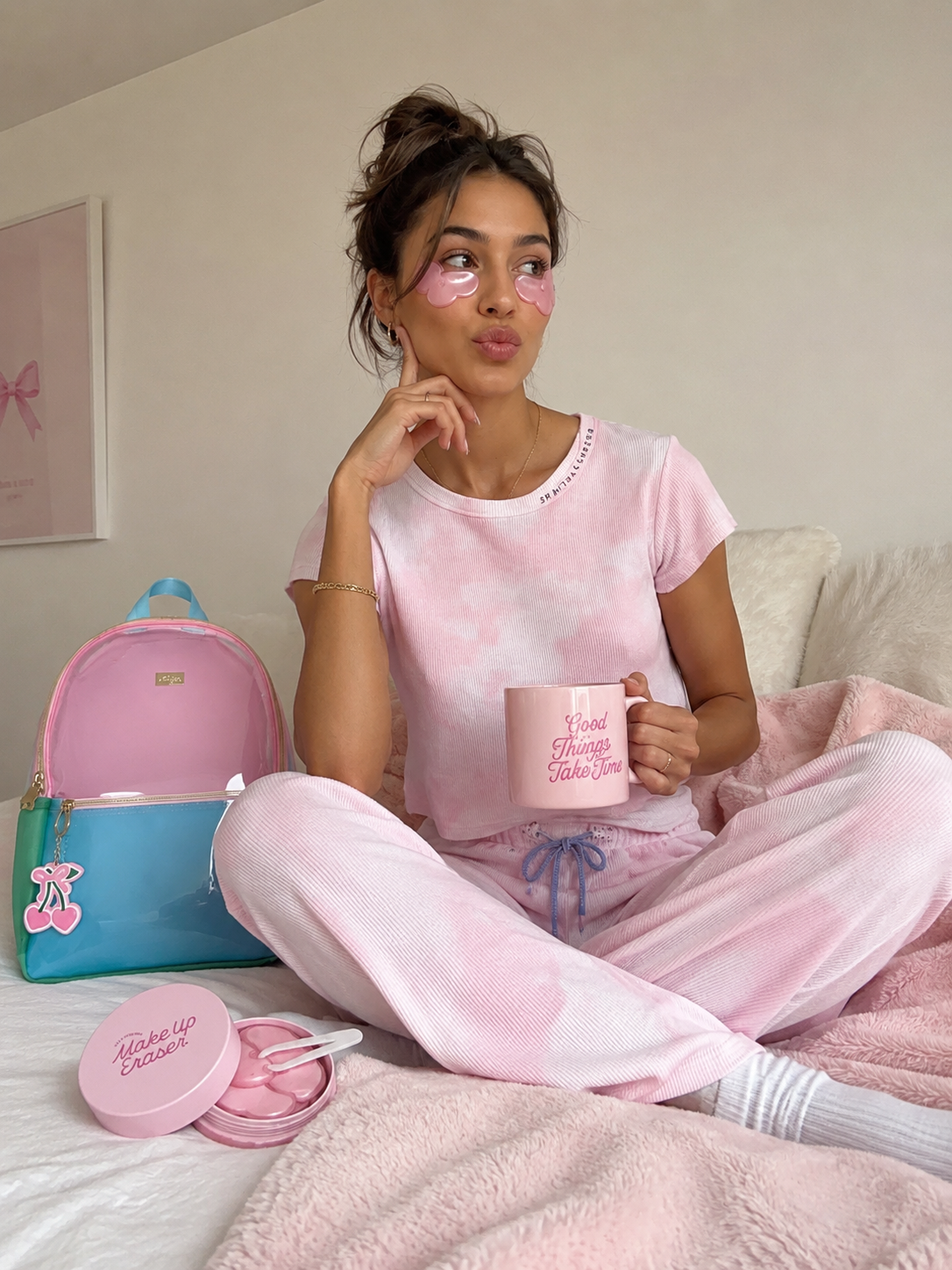 PJ Salvage Pink Lounge Set, Makeup Eraser Eye Masks & Packed Party Backpack | Spoiled Brat