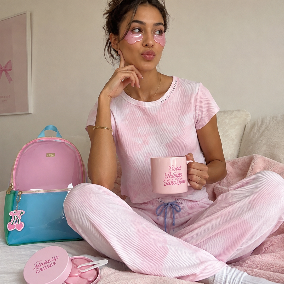 PJ Salvage Pink Lounge Set, Makeup Eraser Eye Masks & Packed Party Backpack | Spoiled Brat