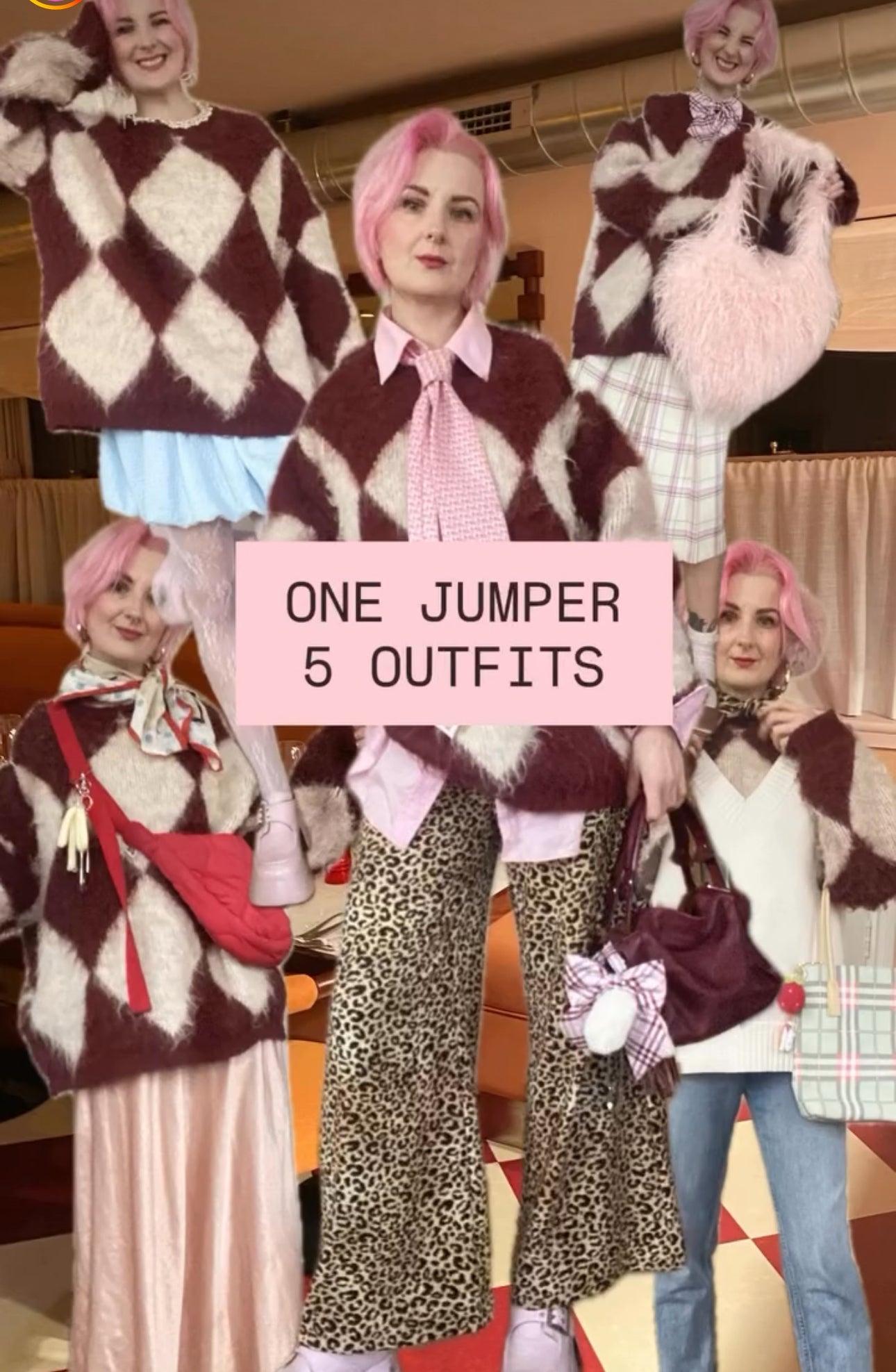 Amanda shows how to style The Ragged Priest argyle jumper for work, dates, brunch, dog walks and cocktails – plus a bonus granny chic look. One jumper, endless outfits. 💖