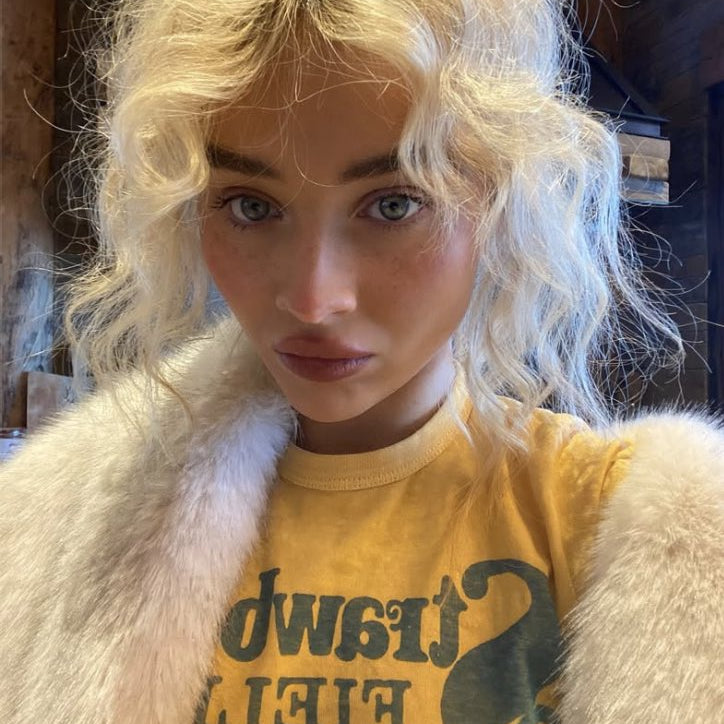 Sabrina Carpenter wears JUNKFOOD Strawberry Fields T-Shirt - Spoiled Brat 