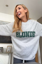 Brunette The Label "Blonde" Varsity Grey Not Your Boyfriend's Crew Sweater as seen on Catherine Tyldesley