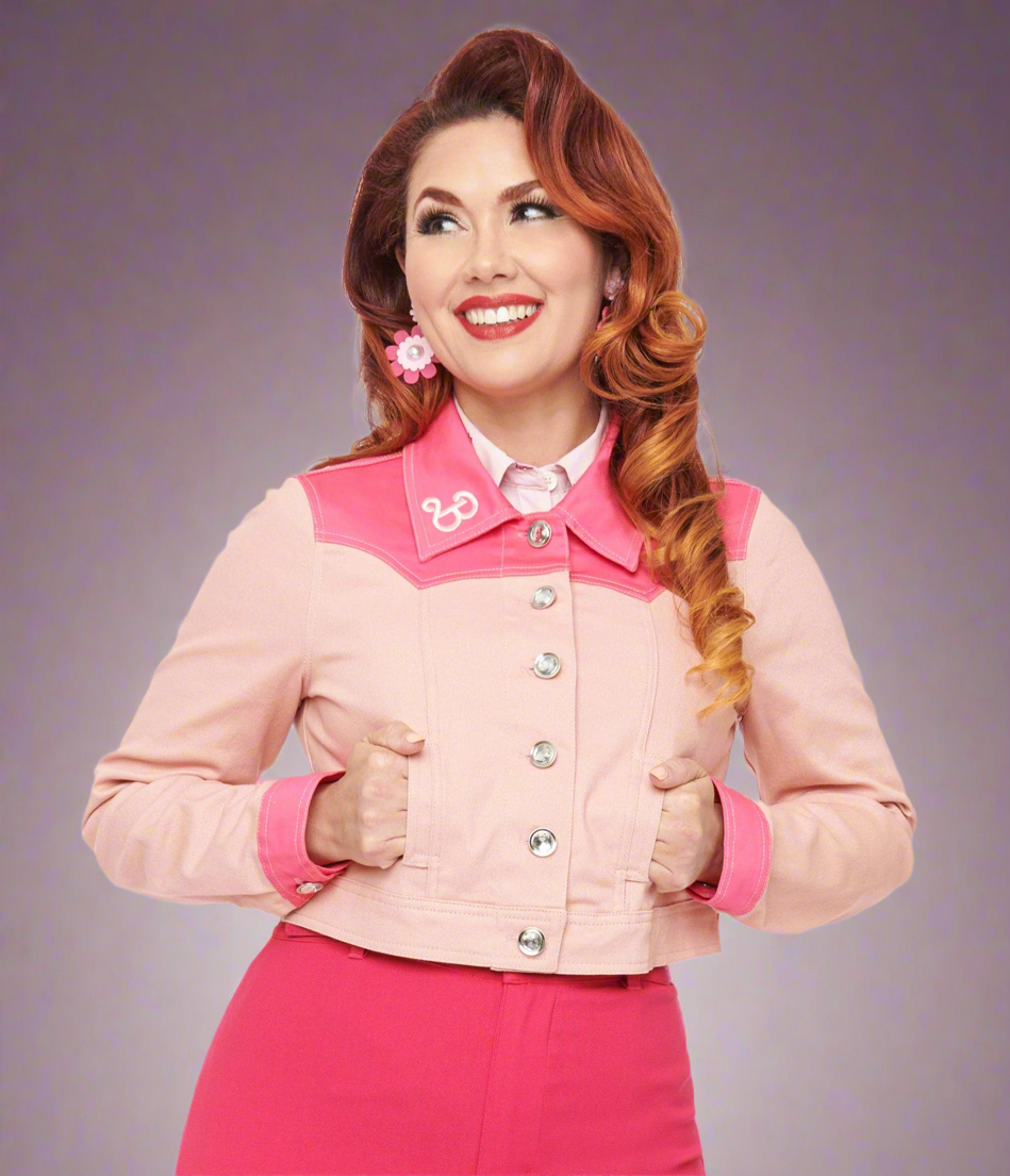 Shop Unique Vintage Barbie X Unique Vintage Pink Barbie Denim Western Jacket online at Spoiled Brat