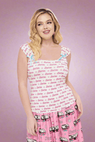 Barbie X Unique Vintage White & Pink Barbie Print Tank Top Cami Top by Unique Vintage as seen on celebrities
