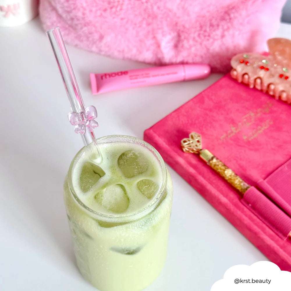 Coconut Lane Glass Straw with Pink Bows Straws by Coconut Lane as seen on celebrities