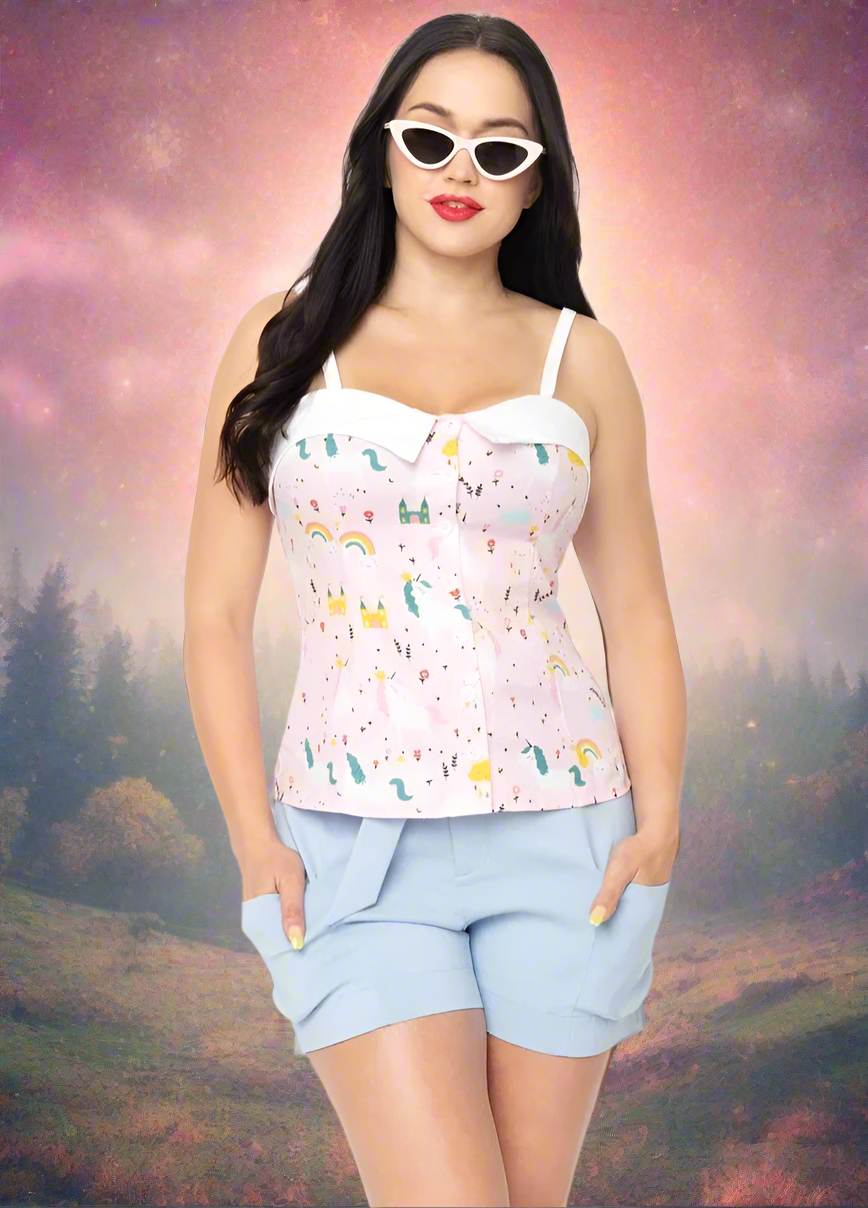 Shop Unique Vintage Unique Vintage Pink & Fairytale Print Billie Top online at Spoiled Brat