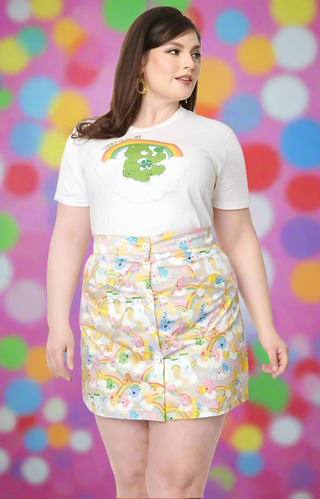 Care Bears x Unique Vintage Plus Size Kingdom Of Caring Print Mini Skirt