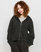Samii Ryan Black Stone Wash Zip-Up Hoodie Hooded Sweatshirt by Samii Ryan as seen on celebrities