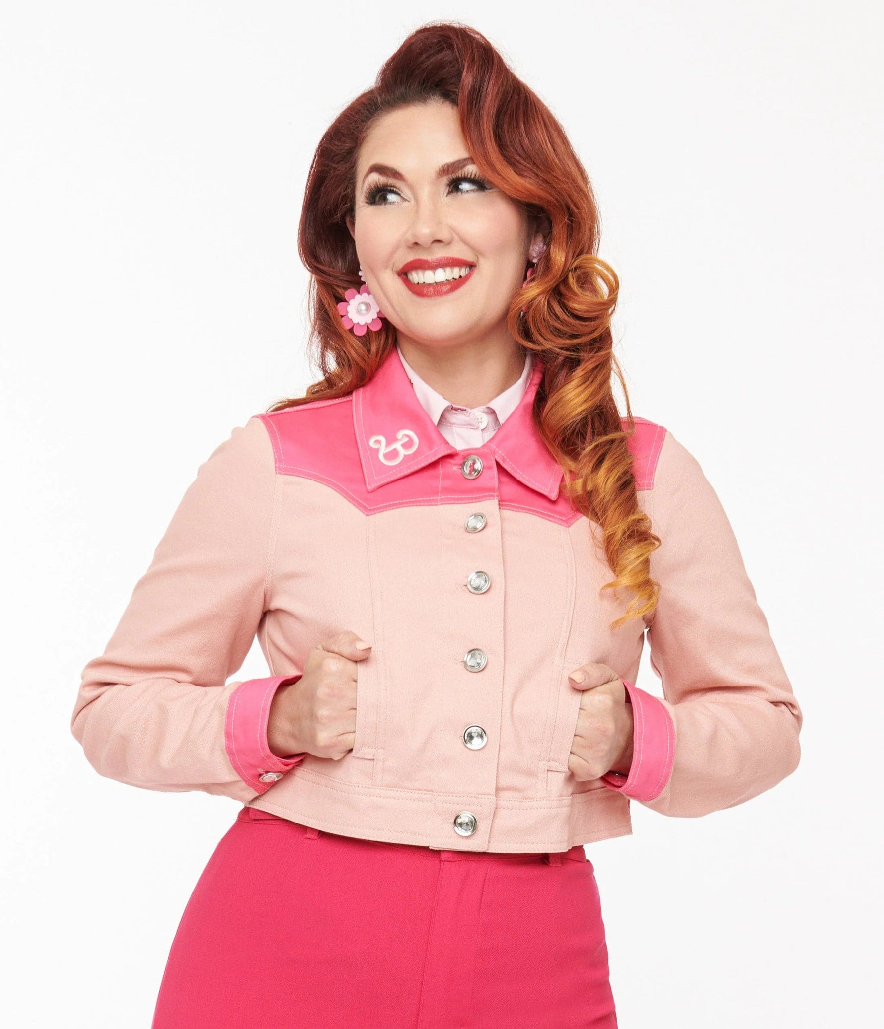 Shop Unique Vintage Barbie X Unique Vintage Pink Barbie Denim Western Jacket online at Spoiled Brat