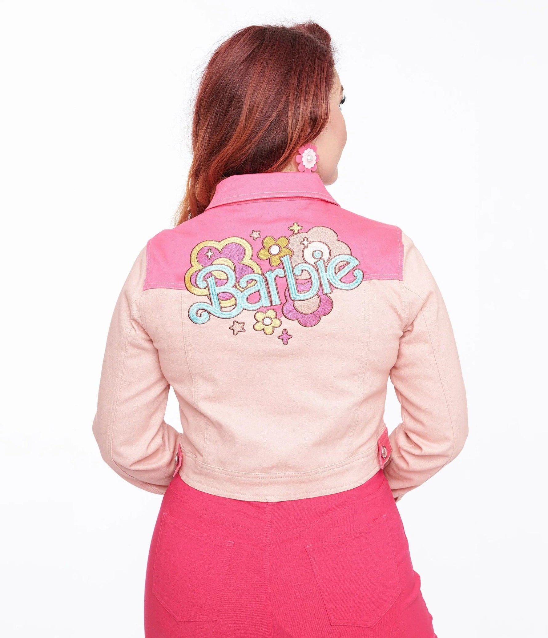 Shop Unique Vintage Barbie X Unique Vintage Pink Barbie Denim Western Jacket online at Spoiled Brat