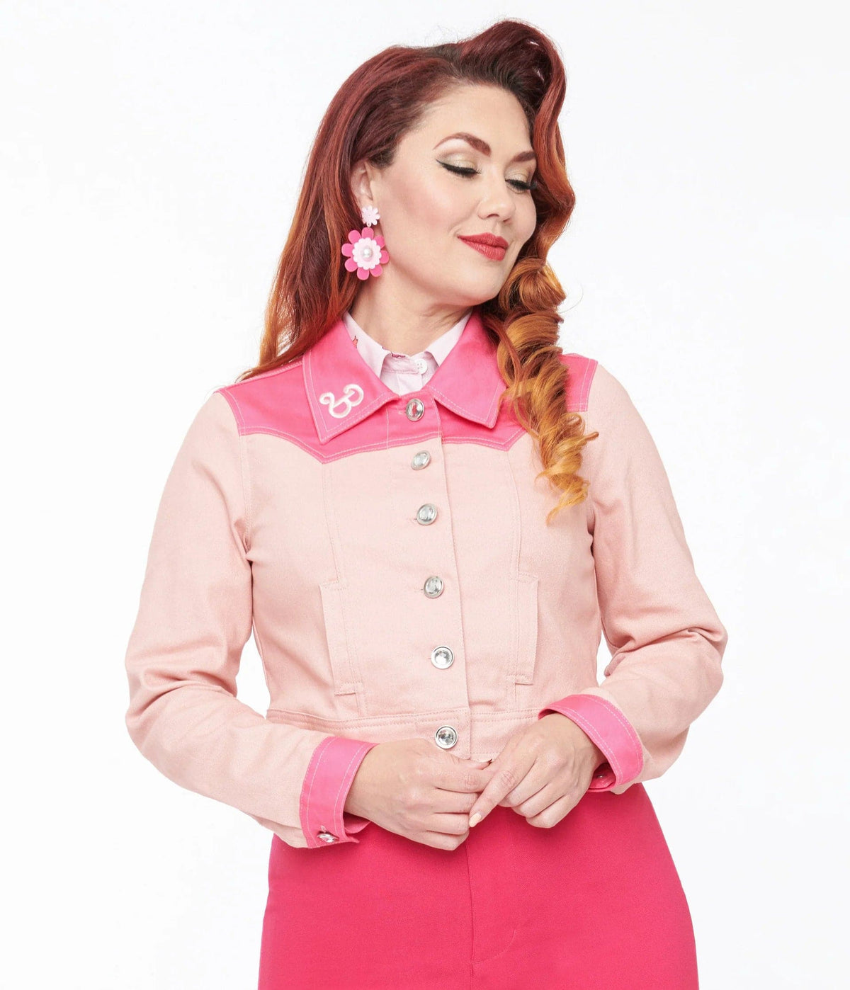 Shop Unique Vintage Barbie X Unique Vintage Pink Barbie Denim Western Jacket online at Spoiled Brat