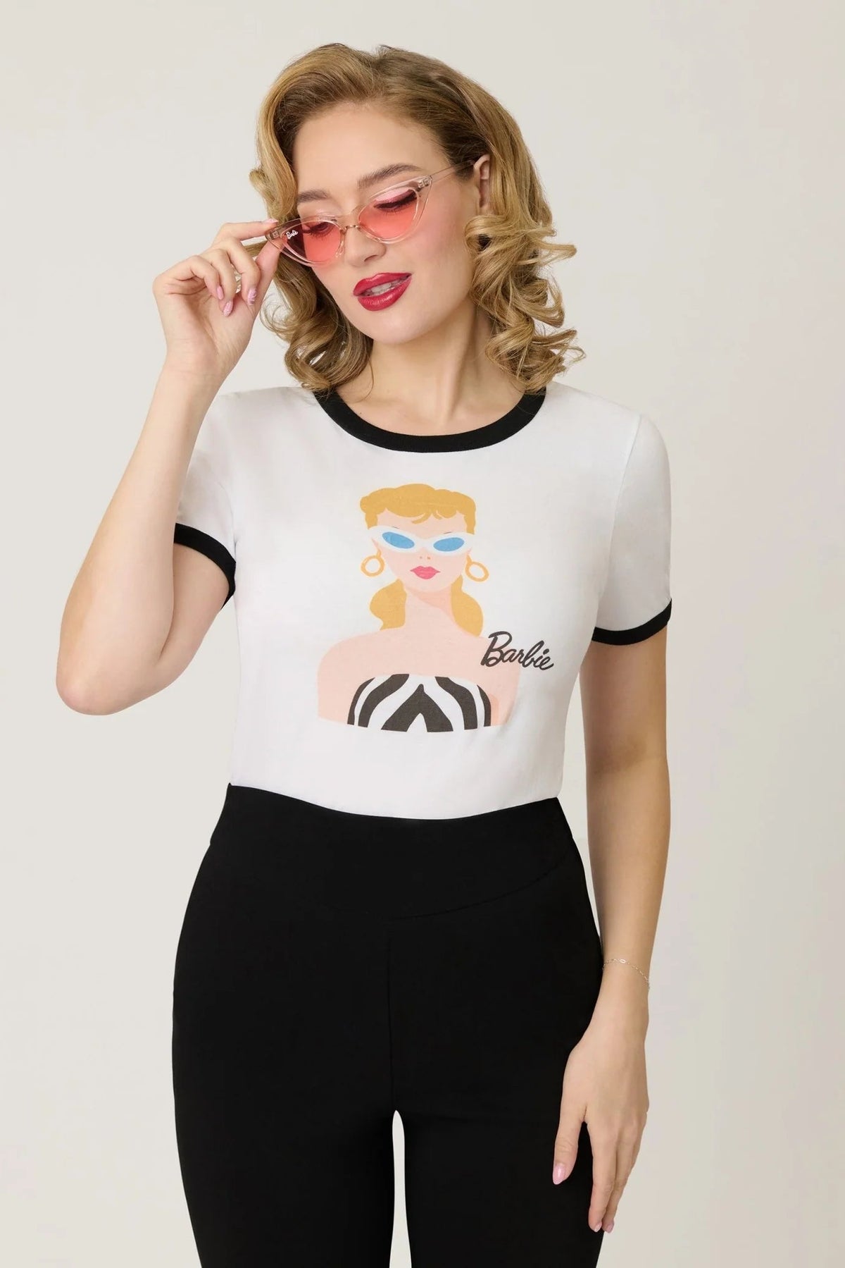 Barbie™ x Unique Vintage Barbie Icon Graphic Ringer Tee as seen on Sarah Jayne Dunn