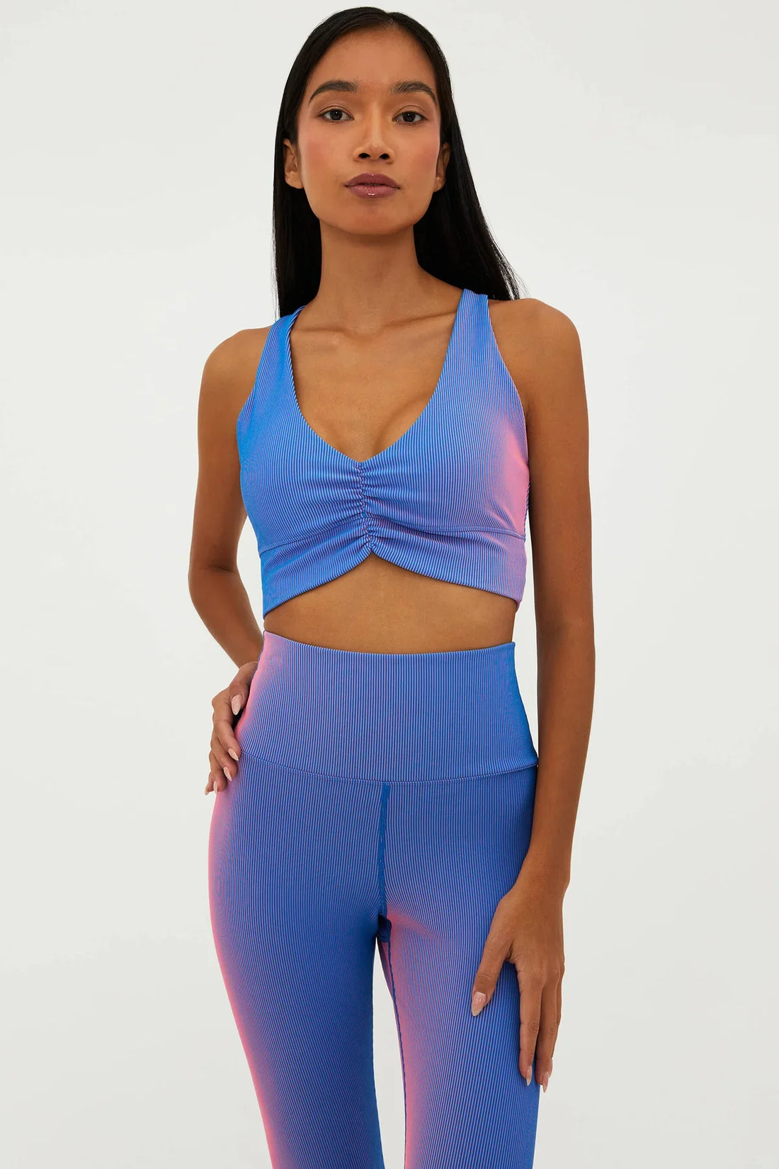 Shop Beach Riot Mindy Gym Top in Imperial Two Tone Rib - Premium Crop Top from Beach Riot Online now at Spoiled Brat 
