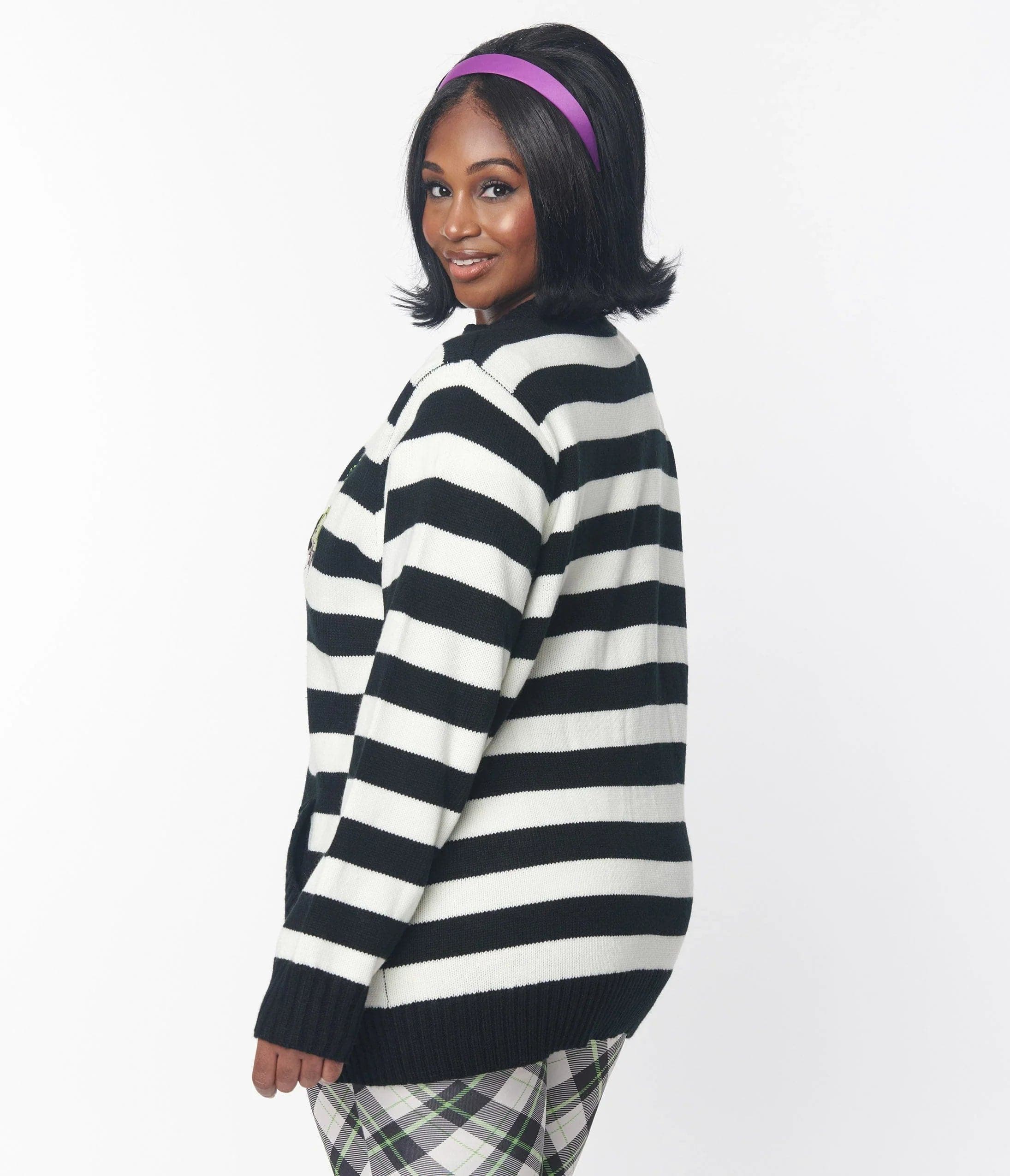 Beetlejuice X Unique Vintage Black White Stripe Long Cardigan