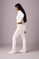 Frankies Bikinis Aimee Cloud Knit Flare Pant in Rosebud Pink Trousers by Frankies Bikinis as seen on celebrities