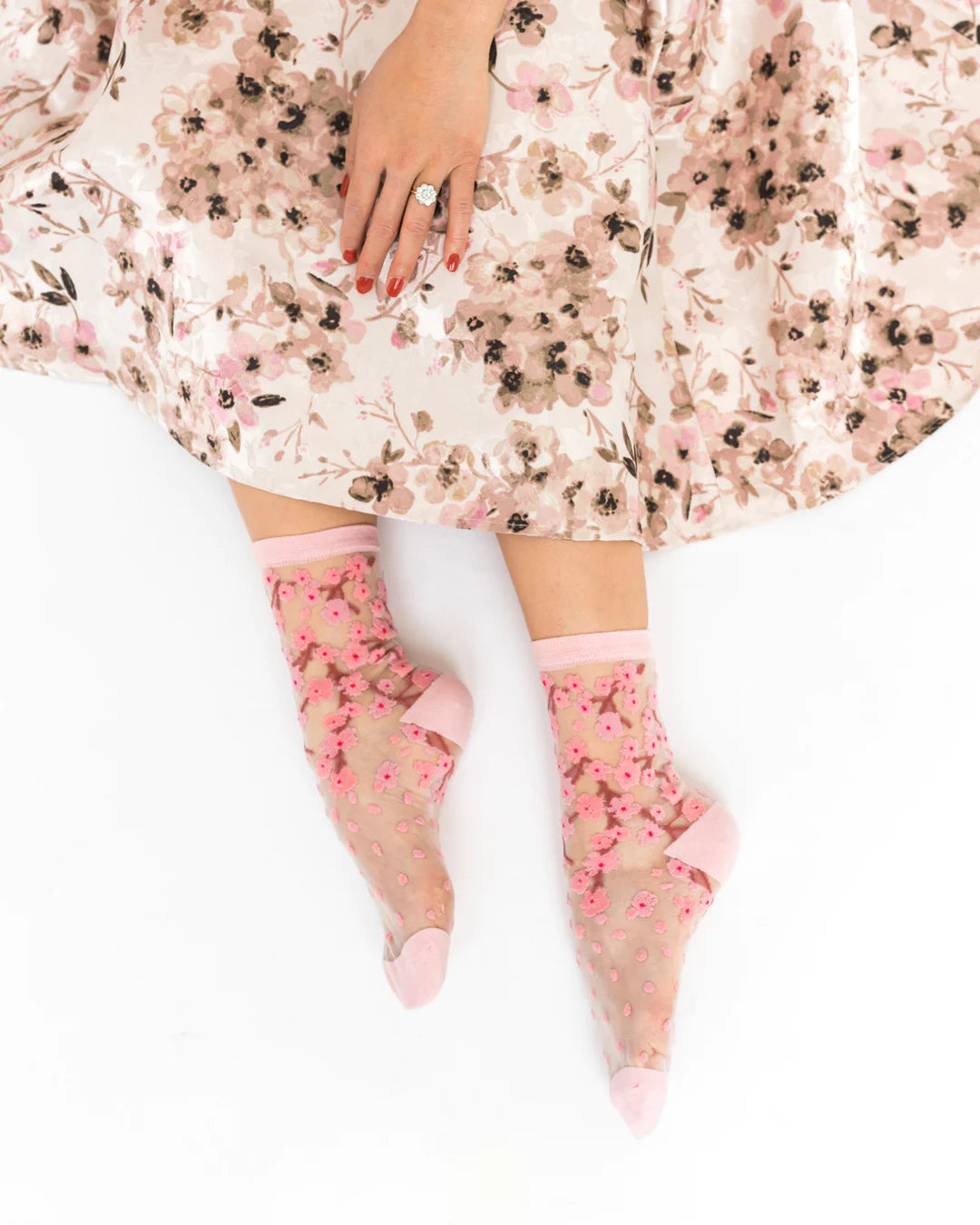 Shop Sock Candy Sock Candy Cherry Blossom Sheer Crew Sock online at Spoiled Brat