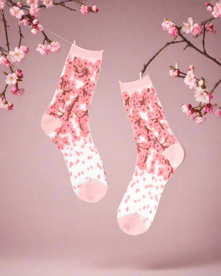 Shop Sock Candy Sock Candy Cherry Blossom Sheer Crew Sock online at Spoiled Brat