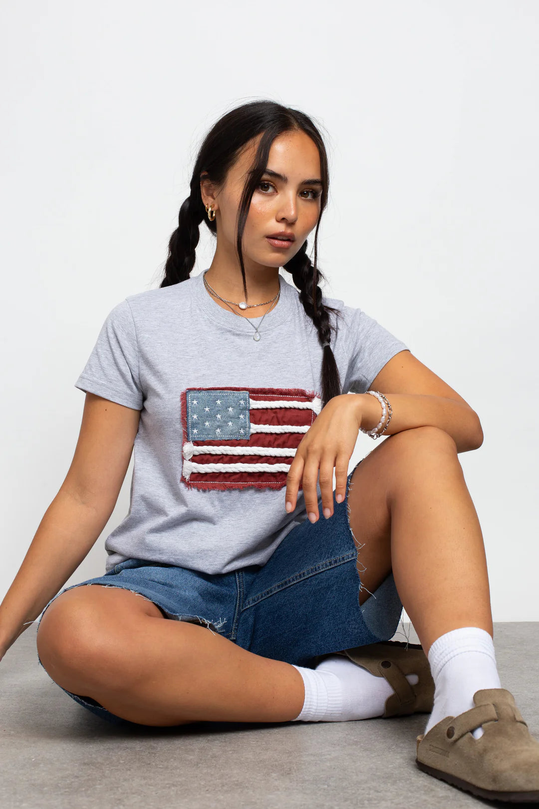 Daisy Street Applique USA Flag T-Shirt