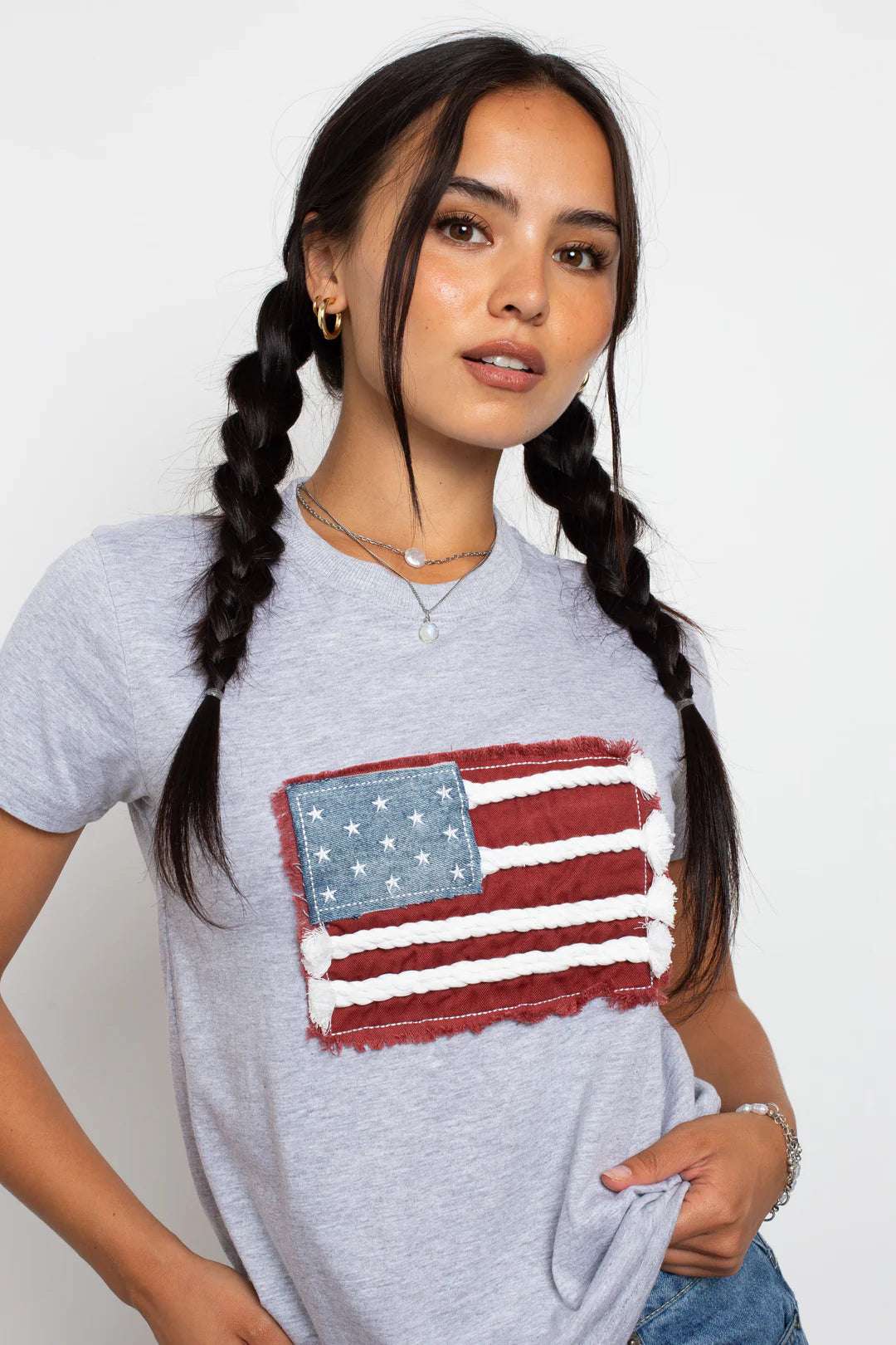 Daisy Street Applique USA Flag T-Shirt T-Shirt by Daisy Street as seen on celebrities
