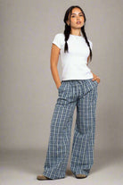 Daisy Street Check Wide Leg Trouser with Drawcord Waist Jogger Bottoms by Daisy Street as seen on celebrities