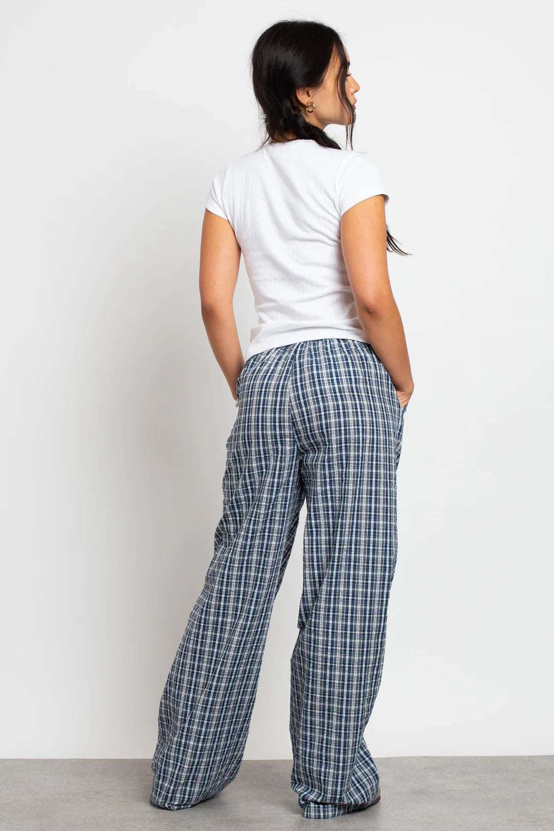 Daisy Street Check Wide Leg Trouser with Drawcord Waist Jogger Bottoms by Daisy Street as seen on celebrities