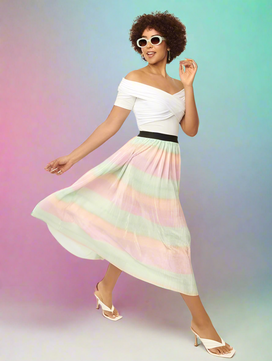 Shop Unique Vintage Unique Vintage Pastel Ombre Pleated Hilty Skirt online at Spoiled Brat