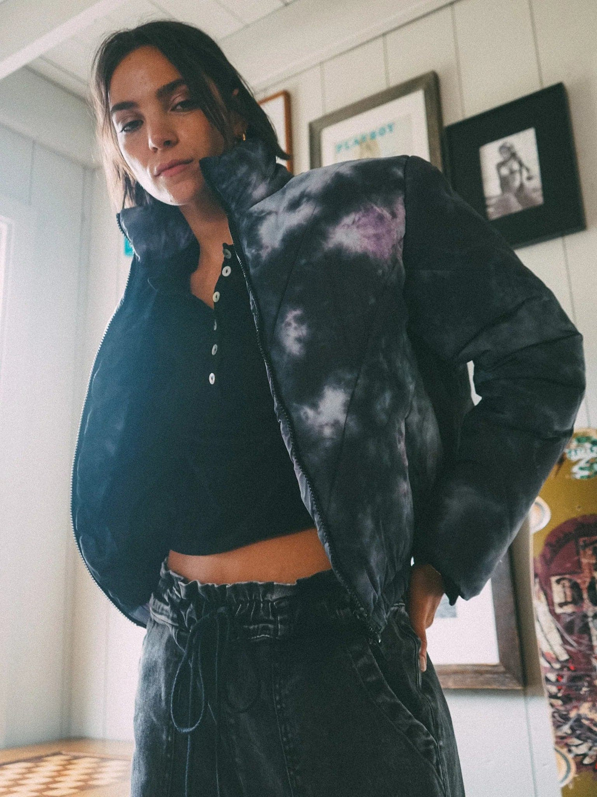 Shop Electric and Rose Electric & Rose Puffer Bomber Jacket as seen on Chloe Meadows online at Spoiled Brat