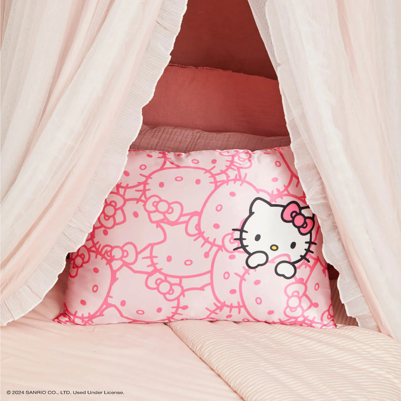 Shop Kitsch Hello Kitty x Kitsch Satin Pillowcase - Pink Hello Kitty Faces online at Spoiled Brat