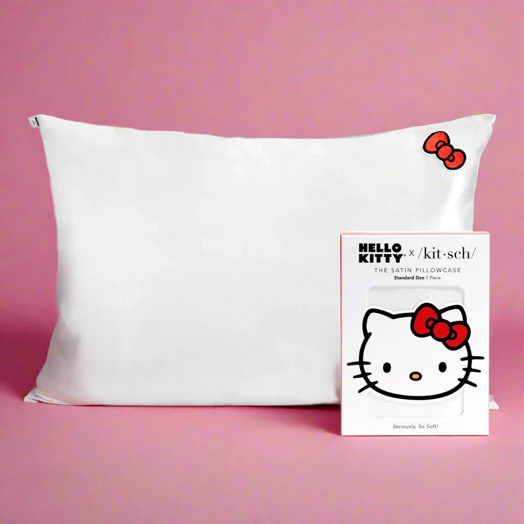 Shop Kitsch Hello Kitty x Kitsch Satin Pillowcase - Solid Ivory Hello Kitty Bow online at Spoiled Brat