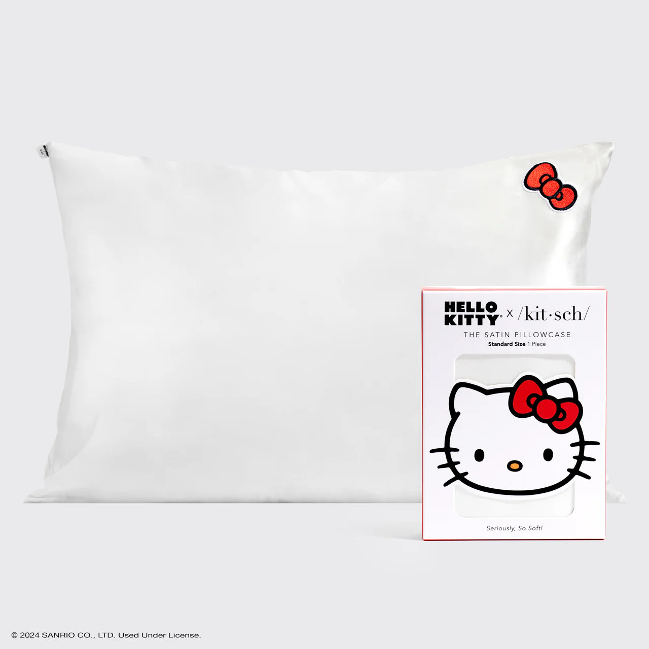 Shop Kitsch Hello Kitty x Kitsch Satin Pillowcase - Solid Ivory Hello Kitty Bow online at Spoiled Brat