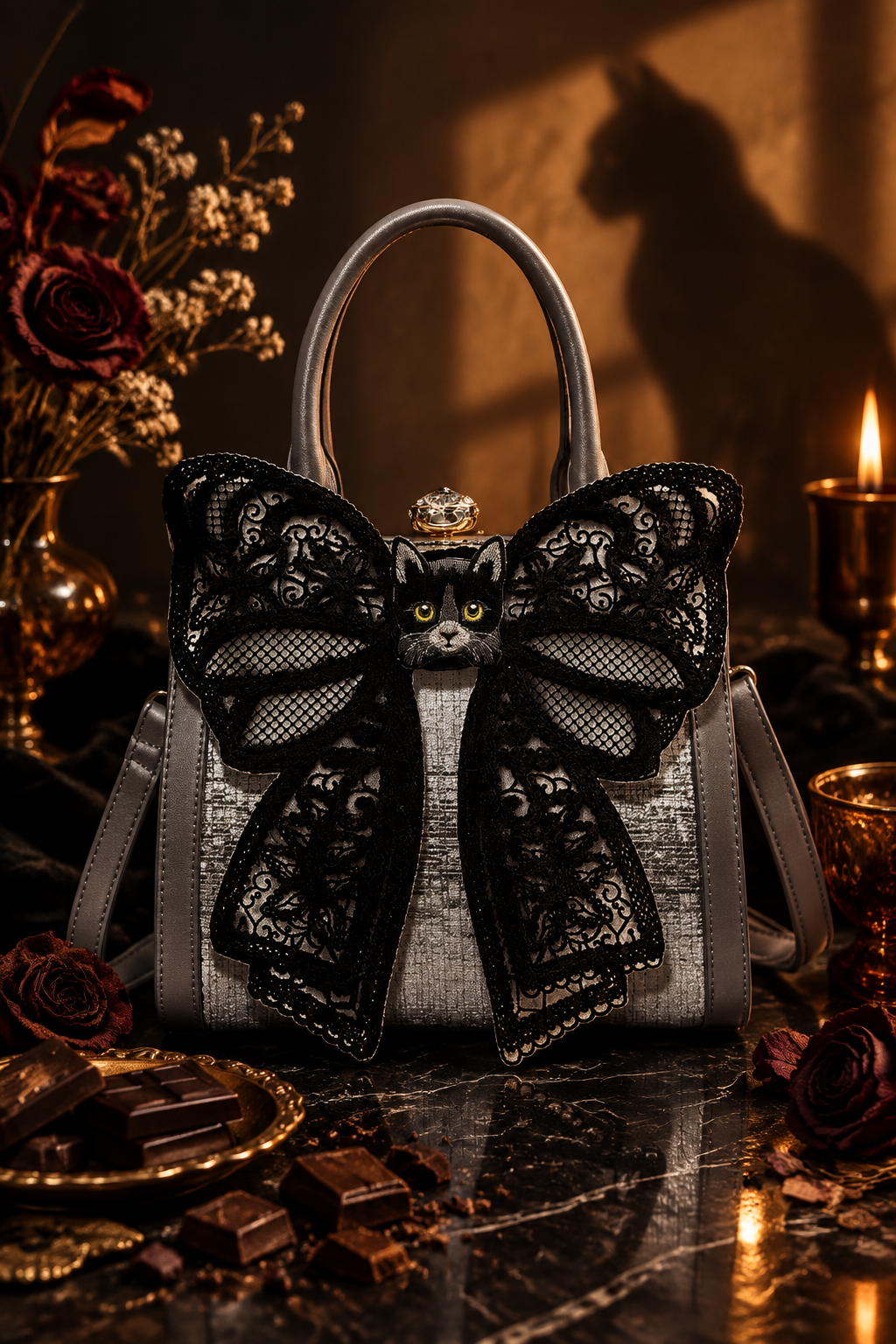 House of HC Black Cat Scented Dark Chocolate Handbag