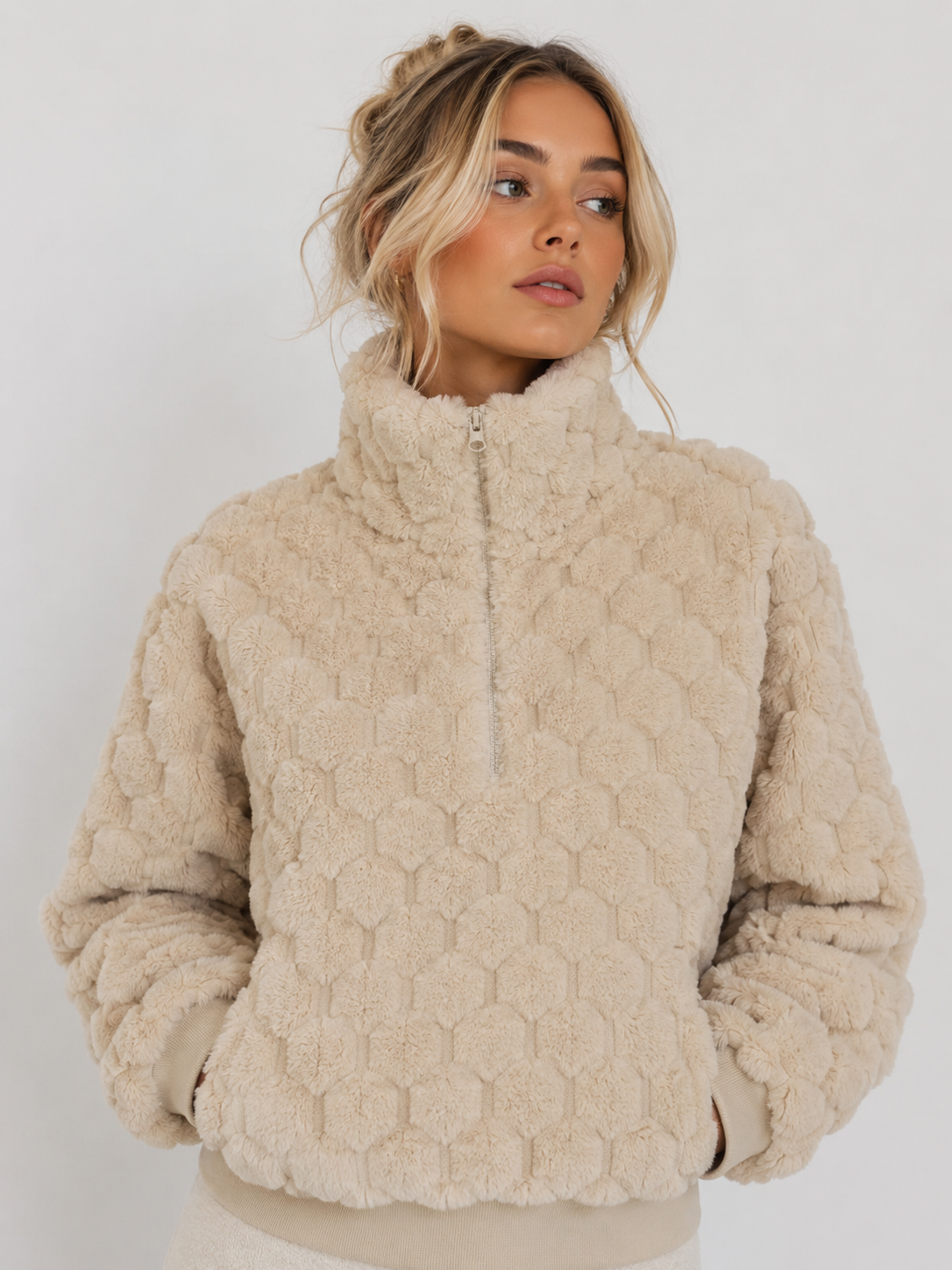 PIXIE & PEACH Beige Freddie Snuggle Borg Top