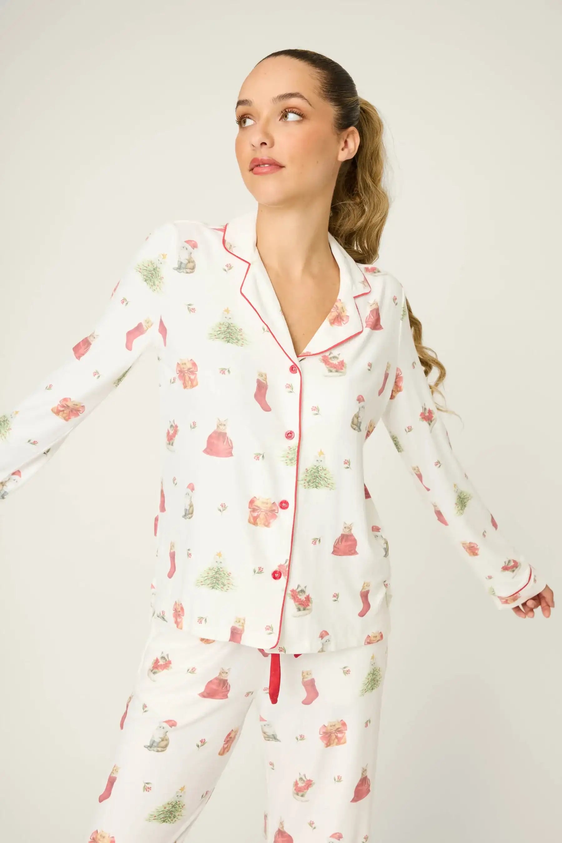 PJ Salvage Feline Festive Cat Print Christmas PJ Set