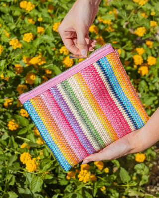 Packed Party Bring On The Fun Luxe Woven Rainbow Everything Pouch Bag