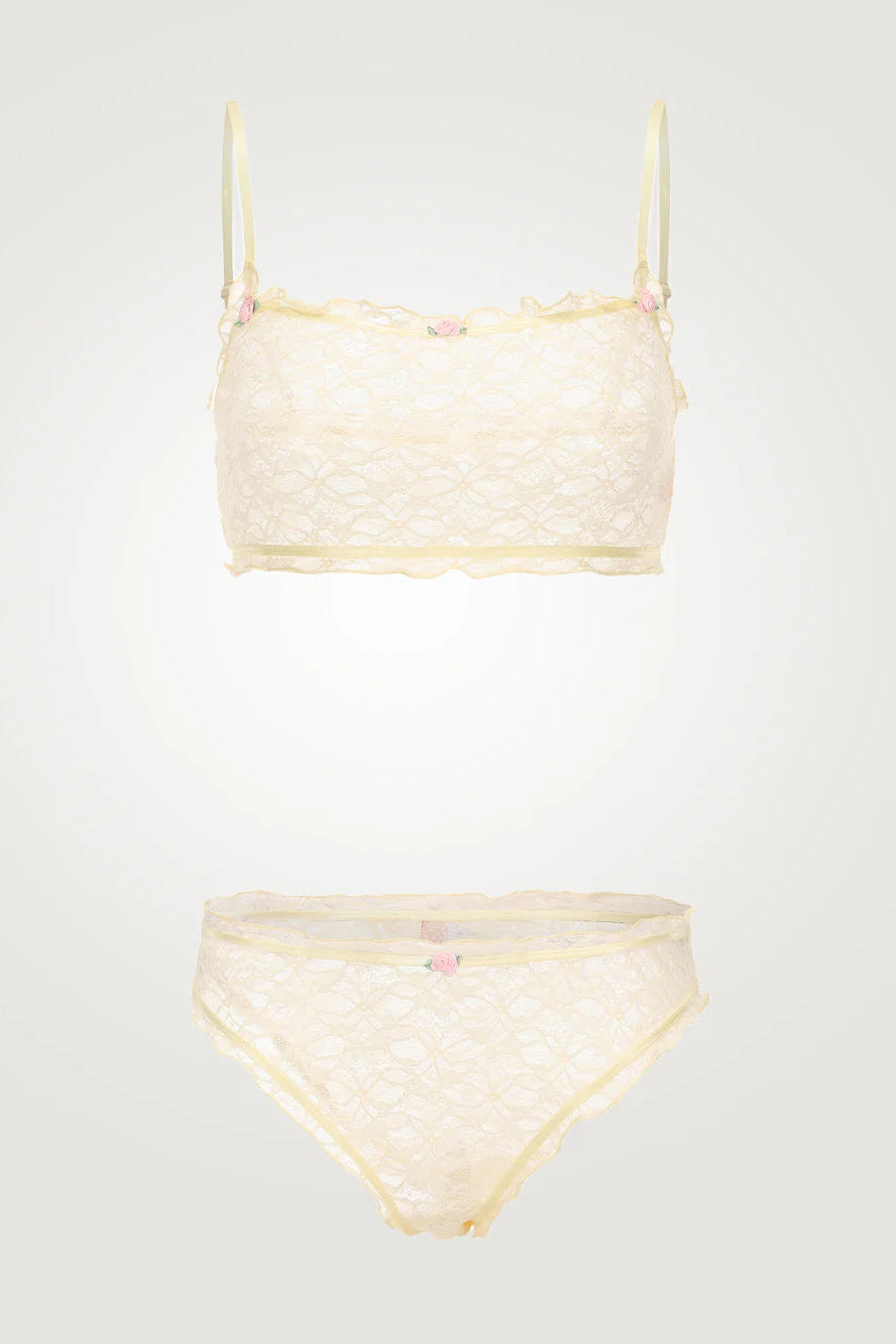 Yellow bikini set with a textured pattern on a white background