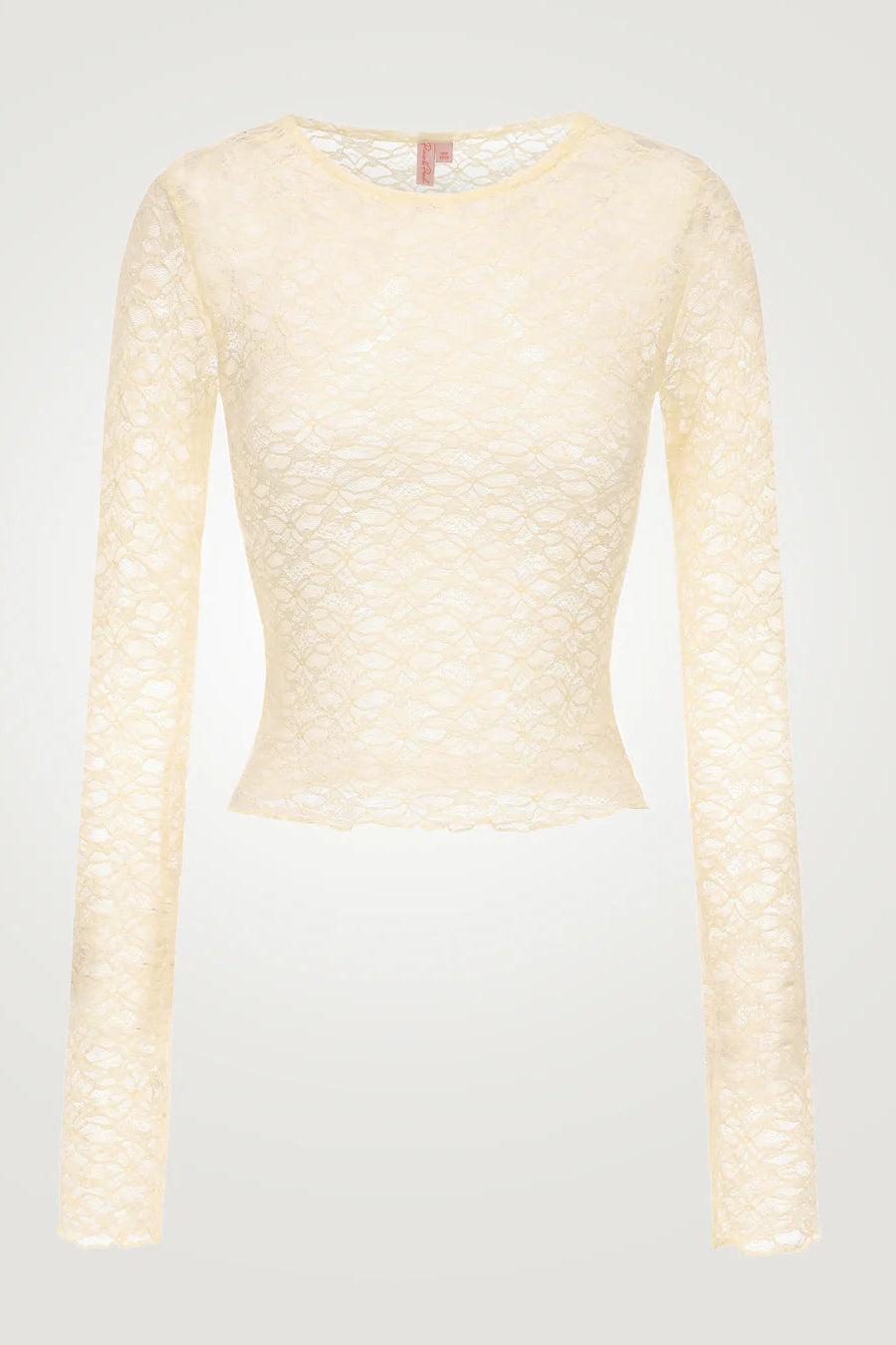 Light yellow textured long-sleeve top on a light gray background