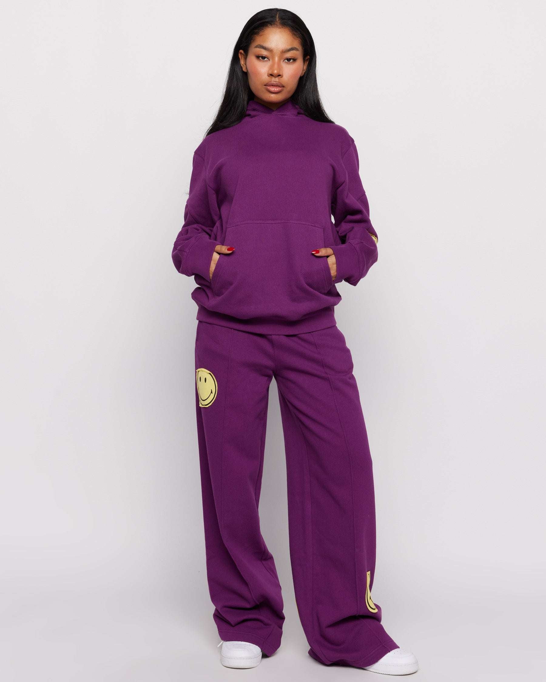 Samii Ryan Smiley® Purple Oversized Hoodie Hooded Sweatshirt by Samii Ryan as seen on celebrities