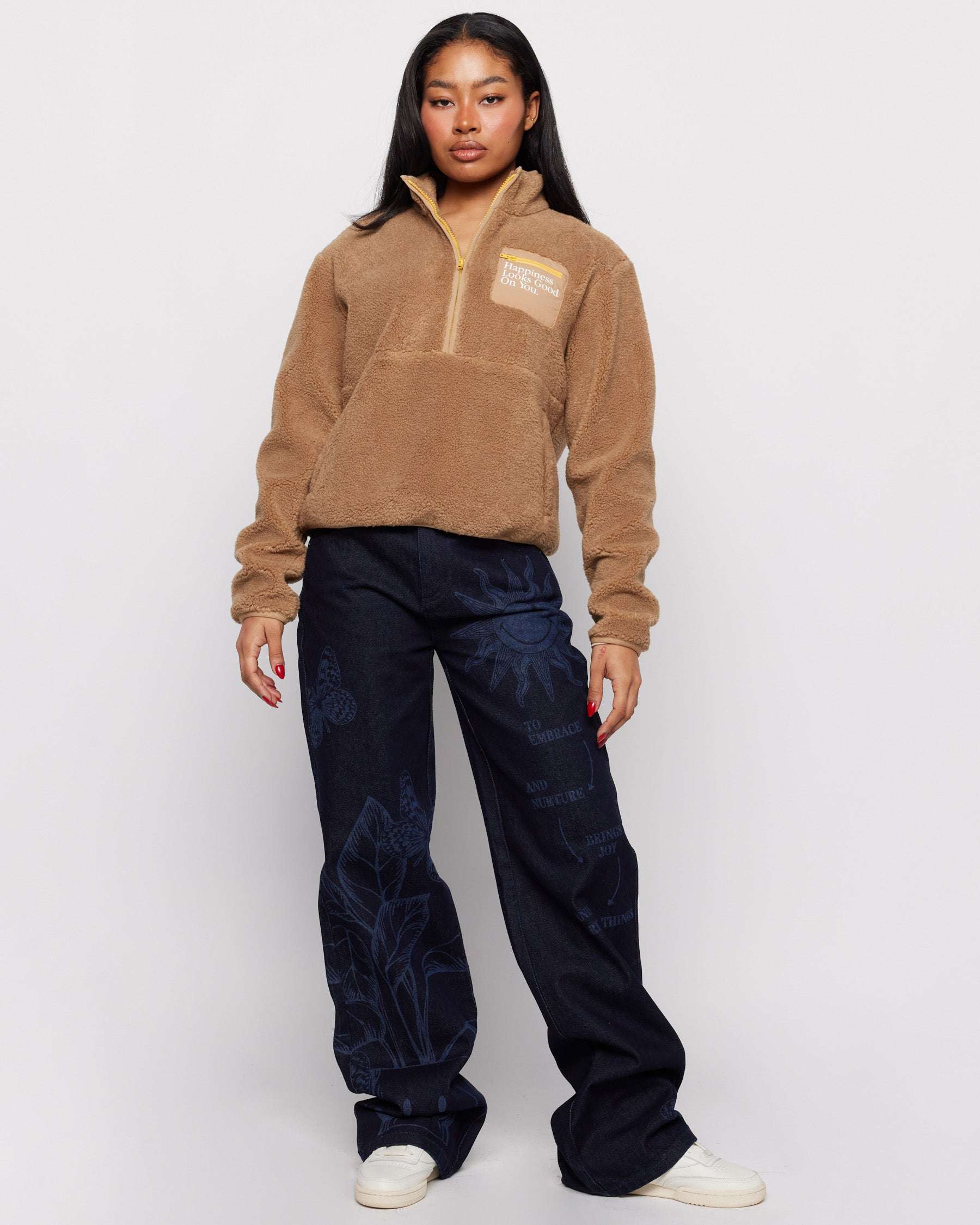 Samii Ryan Smiley® Sunshine Sherpa Jacket as seen on Sarah Jayne Dunn Jacket by Samii Ryan as seen on celebrities